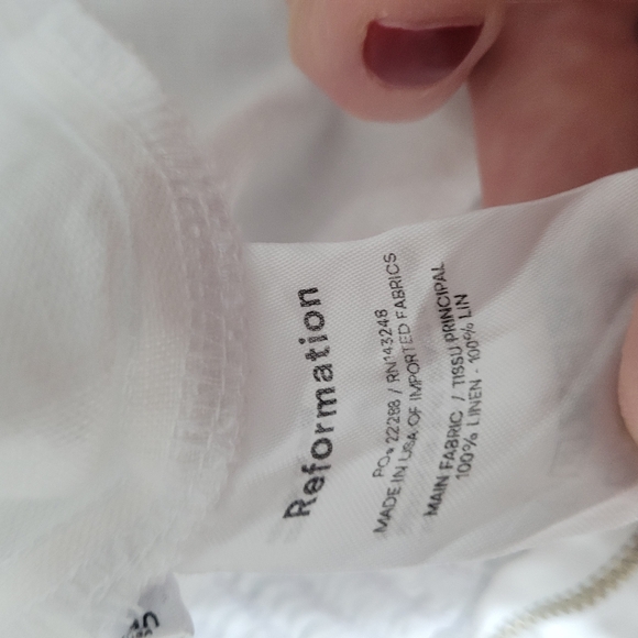 REFORMATION White Square Neck Puff Sleeves Linen Short Sleeves Top 10 - Picture 6 of 7